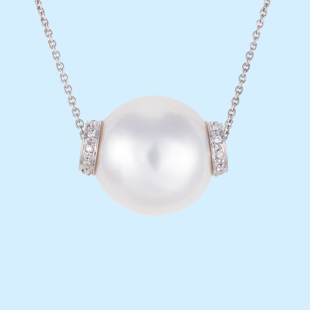 Floating White Pearl & Diamond Pendant