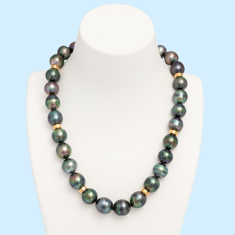 Tahitian Black Pearl Strand w. Gold Rondels - Multi-Colour