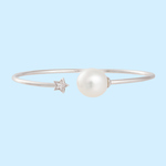 White Gold Bangle w. Diamond Star and White South Sea Pearl