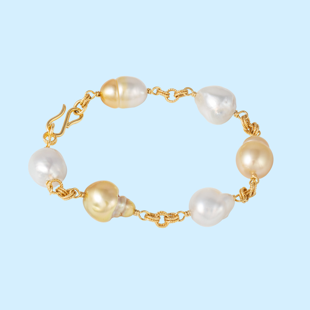 Gold - White South Sea Pearl Bracelet