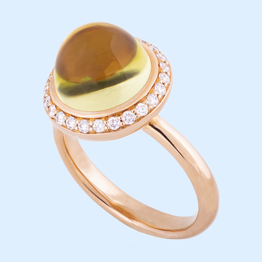 Cabochon Lemon Citrine & Diamond Ring